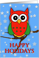 Happy Holidays, Cute Red and Green Owl Card