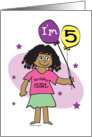 5th Birthday, Dark Skinned Girl with Balloons card