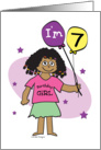 7th Birthday, Dark Skinned Girl with Balloons card