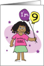 9th Birthday, Dark Skinned Girl with Balloons card