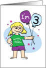 3rd Birthday, Girl with Balloons card