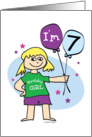 7th Birthday, Girl with Balloons card