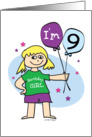 9th Birthday, Girl with Balloons card