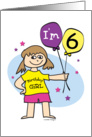 6th Birthday, Girl with Balloons card