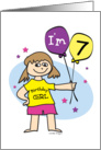 7th Birthday, Girl with Balloons card