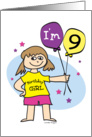 9th Birthday Girl with Balloons card