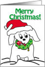 Merry Christmas, Puppy in Santa Hat with Wreath & Candy Cane card