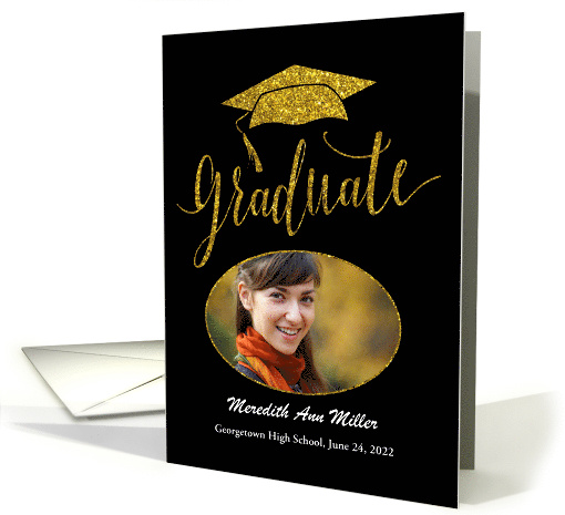 Gold Faux Glitter Photo Graduation Party Invitation card (1525392)