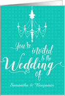Teal Elegant Chandelier Wedding Invitation card