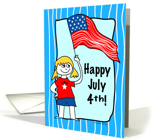 Happy July 4th, Girl with American Flag card (62302)