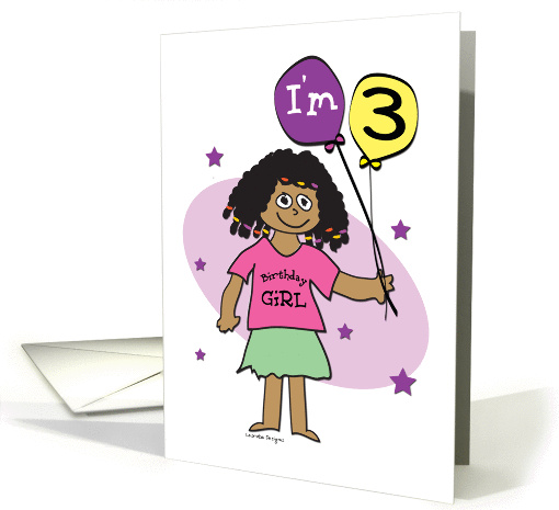 3rd Birthday, Dark Skinned Girl with Balloons card (902605)