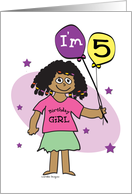 5th Birthday, Dark Skinned Girl with Balloons card