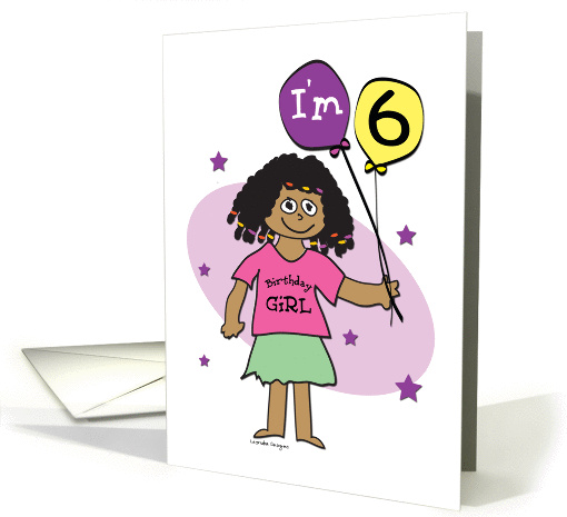 6h Birthday, Dark Skinned Girl with Balloons card (902608)