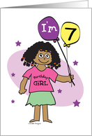 7th Birthday, Dark Skinned Girl with Balloons card