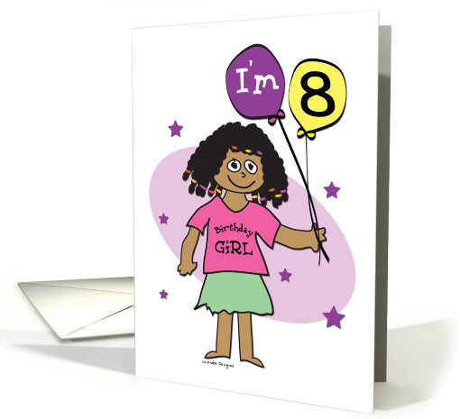 8th Birthday, Dark Skinned Girl with Balloons card (902611)