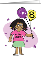 8th Birthday, Dark Skinned Girl with Balloons card