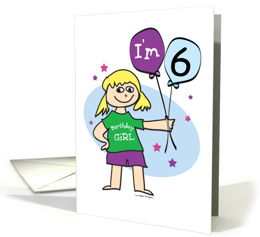 6th Birthday, Girl with Balloons card (902619)