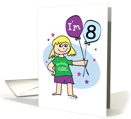 8th Birthday, Girl with Balloons card (902621)