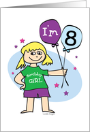 8th Birthday, Girl with Balloons card