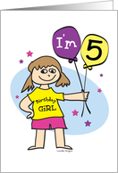 5th Birthday, Girl with Balloons card
