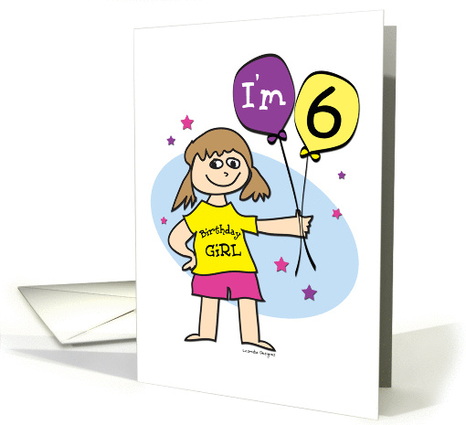 6th Birthday, Girl with Balloons card (902652)