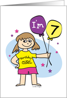 7th Birthday, Girl with Balloons card