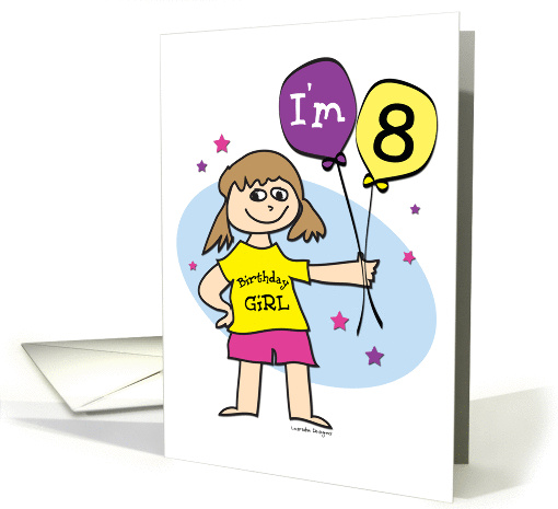 8th Birthday, Girl with Balloons card (902654)