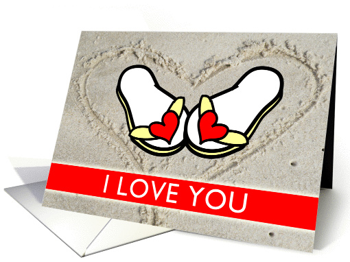 I Love You Flip Flops in Heart on Beach card (902656)