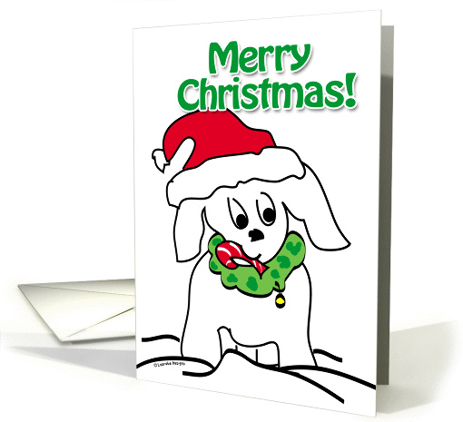 Merry Christmas, Puppy in Santa Hat with Wreath & Candy Cane card