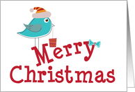 Merry Christmas, Bird in Santa Hat with With Present card