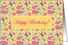 Sakura Floral Batik Happy Birthday Card