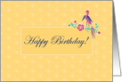 Sakura Batik with Bird, Happy Birthday Card