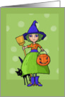 Little Witch green Halloween card