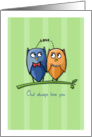 Owl Love green Valentine’s Day Card