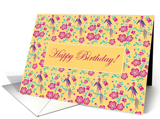 Sakura Floral Batik Happy Birthday card (1010603)