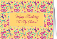 Sakura Floral Batik Happy Birthday Sister Card