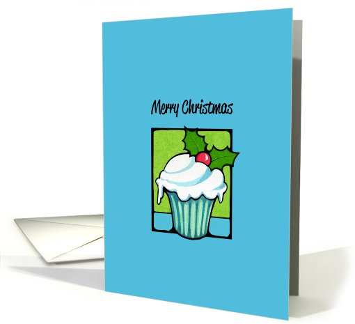 Christmas Holly Cupcake blue card (715258)