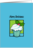 Christmas Holly Cupcake blue card