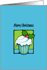 Christmas Holly Cupcake blue card