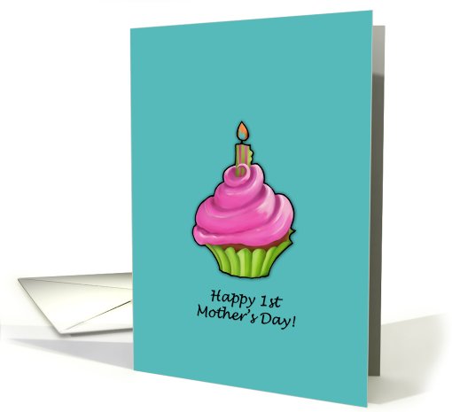 Pink & Green Cupcake aqua 1st Mother's Day card (808210)