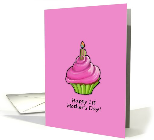 Pink & Green Cupcake pink 1st Mother's Day card (808212)