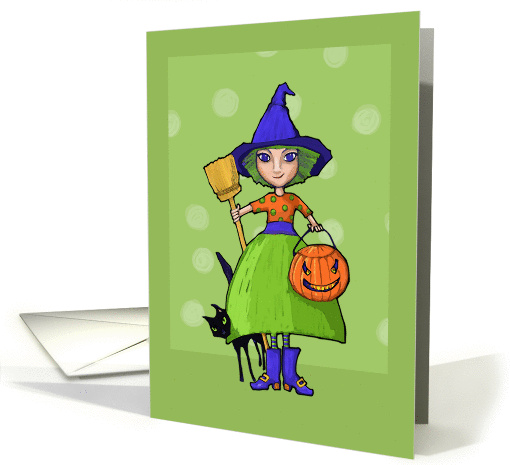 Little Witch green Halloween card (860071)