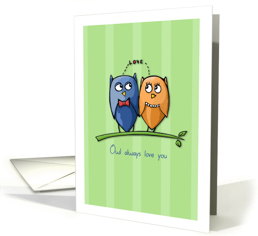Owl Love green Valentine's Day card (901924)