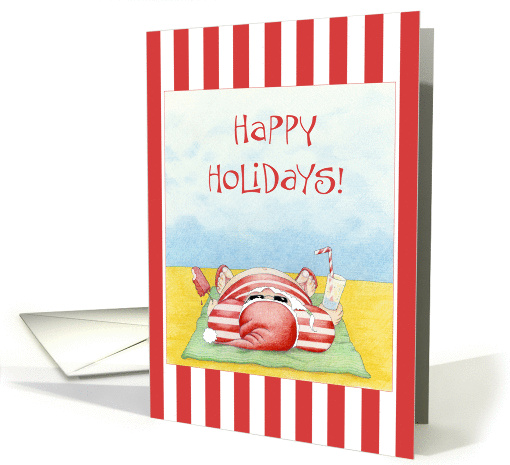 Santa in the Sand Stripes card (99165)