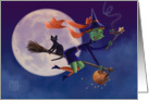 Whimsical Flying Halloween Witch card