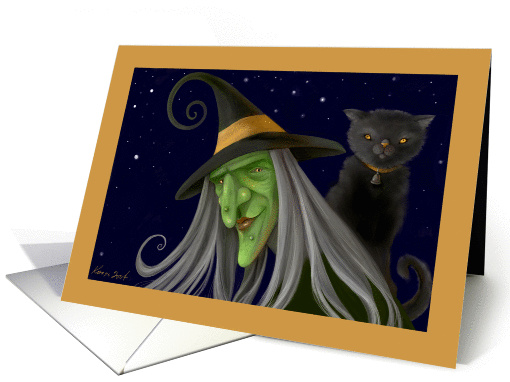 Halloween Witch & Black Cat card (74010)