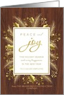 Gold Foliage Holly Wreath on Wood for Employee Business Holiday Card