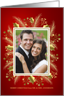 Merry Christmas Gold Holly and Pine Wreath Photo Card