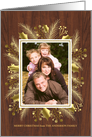 Merry Christmas Gold Holly and Pine Wreath Photo Card