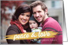 Peace and Love Gold Paint Brush Stroke Holiday Photo Card